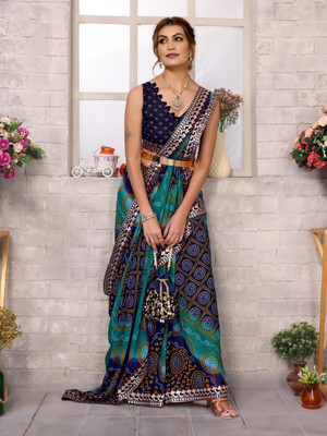 YASHIKA Printed Bollywood Georgette, Lace Saree(Blue)