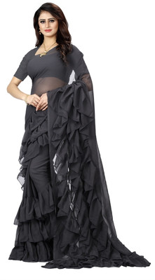 AMK FASHION Self Design, Solid/Plain Bollywood Georgette Saree(Grey)