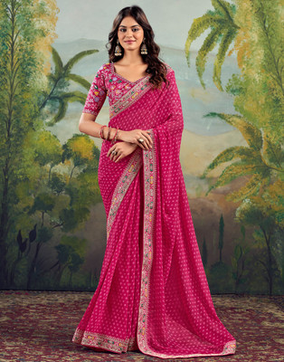 Vivan Fab Embroidered Bandhani Georgette Saree(Pink)
