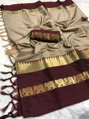 Shruti Bandhani Solid/Plain Bandhani Cotton Blend Saree(Maroon, Gold, Beige)
