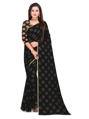 Aardiva Printed Daily Wear Chiffon Saree(Black)