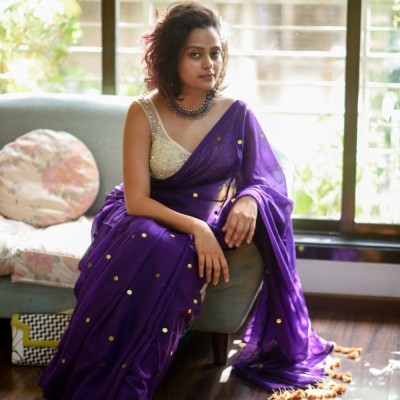 Apu Embellished Handloom Pure Cotton Saree(Purple)