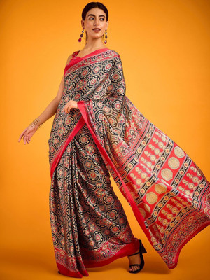 Sangria Printed Daily Wear Crepe Saree(Black)