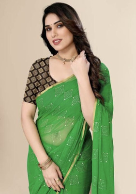 VINIT ENTERPRISE Polka Print Daily Wear Chiffon Saree(Light Green)