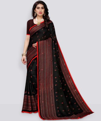 VEERAS Printed Bollywood Cotton Jute Saree(Black)