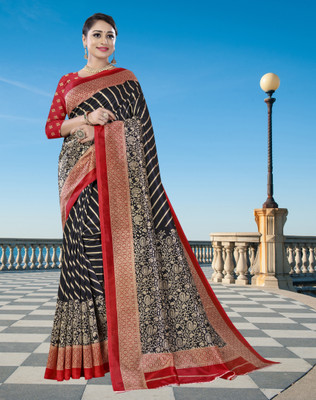 shree laxmi Floral Print Banarasi Cotton Silk Saree(Black)