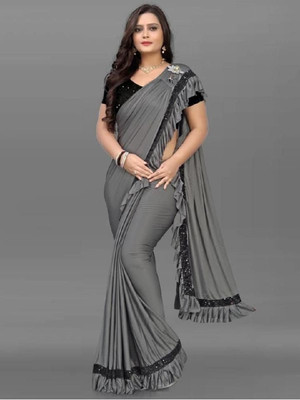 ProExe Embellished Bollywood Lycra Blend Saree(Grey)