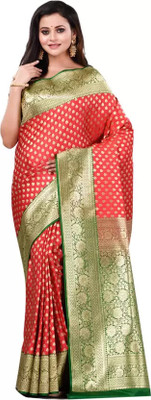 BongSaree Printed Banarasi Handloom Pure Silk Saree(Red)
