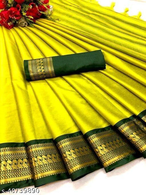 creazy fashion Printed, Striped Assam Silk Cotton Silk Saree(Multicolor)