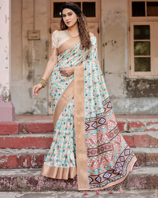 DHAYNAAND REEWA FASHION Floral Print Kanjivaram Tussar Silk Saree(Multicolor)