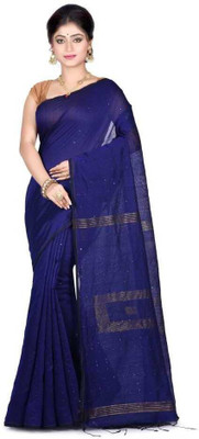 Susmita Creation Solid/Plain Bollywood Pure Cotton Saree(Dark Blue)