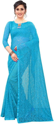 Divya Shree Self Design Bollywood Net Saree(Light Blue)