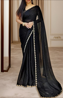 KRUBUX Self Design Chanderi Cotton Silk Saree(Black)