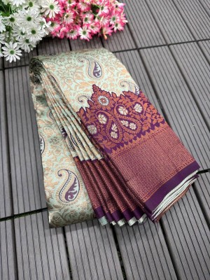 Sarvada Woven, Embellished, Self Design Banarasi Jacquard, Art Silk Saree(Light Green, Purple)