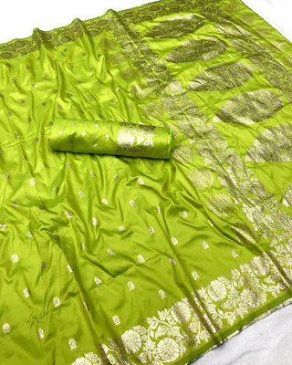DIVINE JUNCTION WEAR Self Design Banarasi Satin Saree(Green)