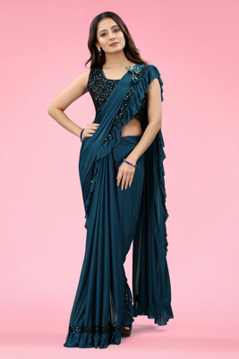 daxjit Embellished Bollywood Lycra Blend Saree(Blue)