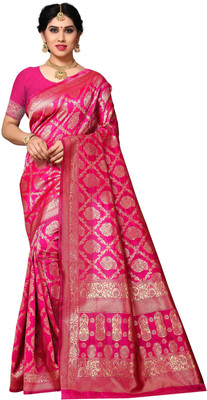 Moda Rapido Woven Patola Jacquard Saree(Pink)