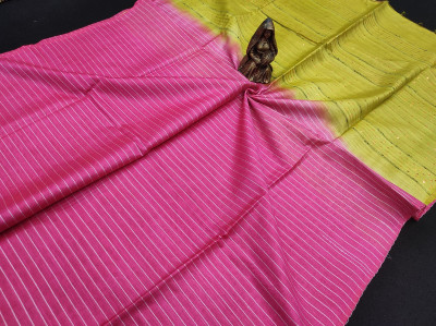 A R HANDLOOM Tie-Dye Bollywood Cotton Silk Saree(Pink, Yellow)