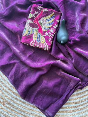 Snija Fashion Solid/Plain Bollywood Satin Saree(Purple)