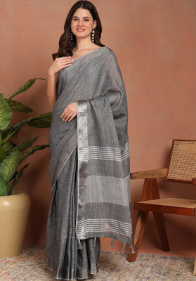Kesi Designer Self Design Bollywood Linen Saree(Grey)