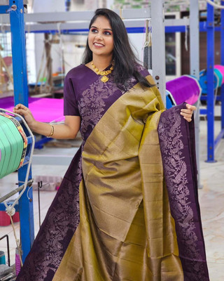 MIRMAN Woven Banarasi Pure Silk Saree(Light Green)