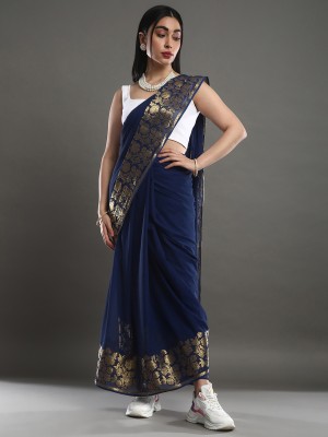 Sareemall Printed Bollywood Cotton Silk Saree(Dark Blue)