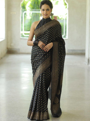 Divastri Woven Banarasi Silk Blend Saree(Black)