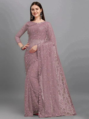 LOROFY Self Design Bollywood Net Saree(Purple)