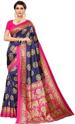 Silkbazar Printed Bollywood Art Silk Saree(Dark Blue)