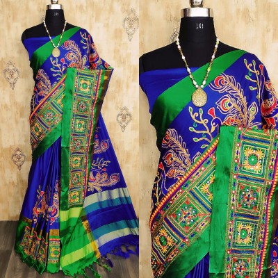 Divastri Self Design, Embroidered, Woven Bollywood Jacquard, Cotton Silk Saree(Green, Blue)