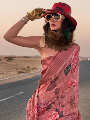 Divastri Printed Madurai Linen Saree(Brown)
