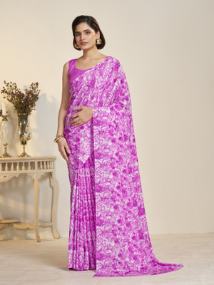 GARDEN VARELI Printed Bollywood Crepe Saree(Purple)