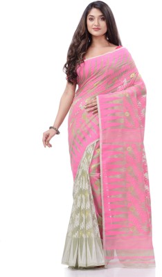 Desh Bidesh Woven, Self Design, Floral Print, Solid/Plain, Temple Border Jamdani Handloom Cotton Blend, Pure Cotton Saree(Pink)