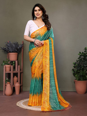 Divastri Printed, Embellished Bollywood Georgette, Silk Blend Saree(Green)