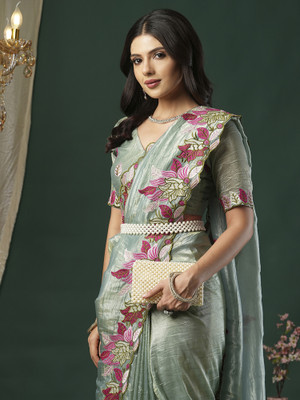 ANOUK Embroidered Bollywood Tissue Saree(Light Green)