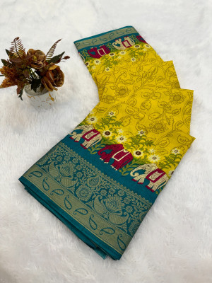 Julee Digital Print Daily Wear Art Silk Saree(Yellow)