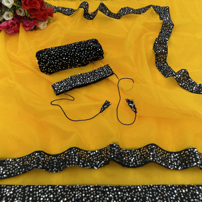 SROLY Embellished Bollywood Net Saree(Yellow)