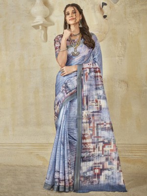 Divastri Printed Banarasi Cotton Silk Saree(Grey)