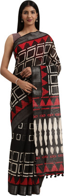 Rajnandini Printed Bollywood Cotton Silk Saree(Black)