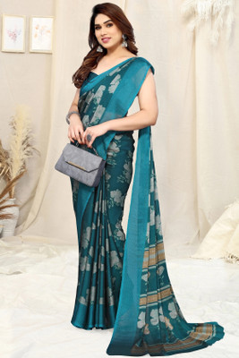 MIRCHI FASHION Printed, Floral Print Daily Wear Chiffon, Georgette Saree(Blue)