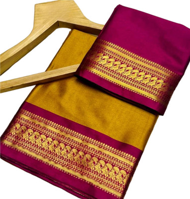 KHODALSAREEFEB Woven, Solid/Plain Banarasi Cotton Silk Saree(Black, Red)