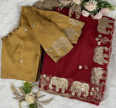 PATTARI Embroidered Bollywood Net Saree(Maroon)