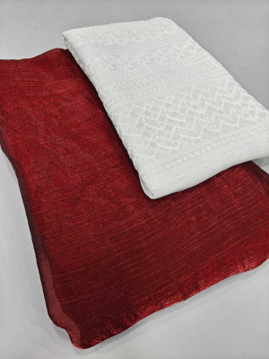 HouseOfCommon Solid/Plain Bollywood Chiffon Saree(Maroon)