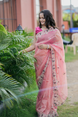 TATHASTU FASHIONS Solid/Plain, Embroidered Bollywood Net Saree(Light Green)