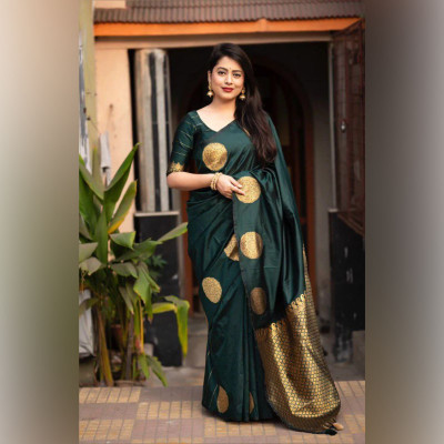 PRANJAL ART Color Block Bollywood Jacquard, Art Silk Saree(Green)