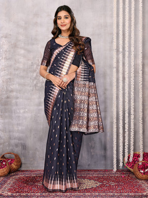 Janasya Woven Kanjivaram Cotton Blend Saree(Black)