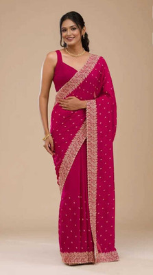 ShreeVastra Embroidered Bollywood Silk Blend Saree(Pink)