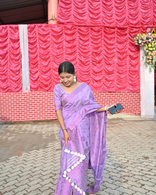 YINATZ KY GARCIA CREATION Woven Mekhela Chador Silk Blend Saree(Purple)