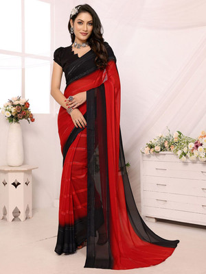 Moda Rapido Striped, Self Design Daily Wear Satin Saree(Red)