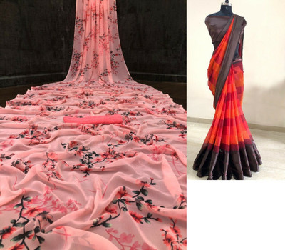 Sita Floral Print Bollywood Georgette Saree(Pack of 2, Pink)